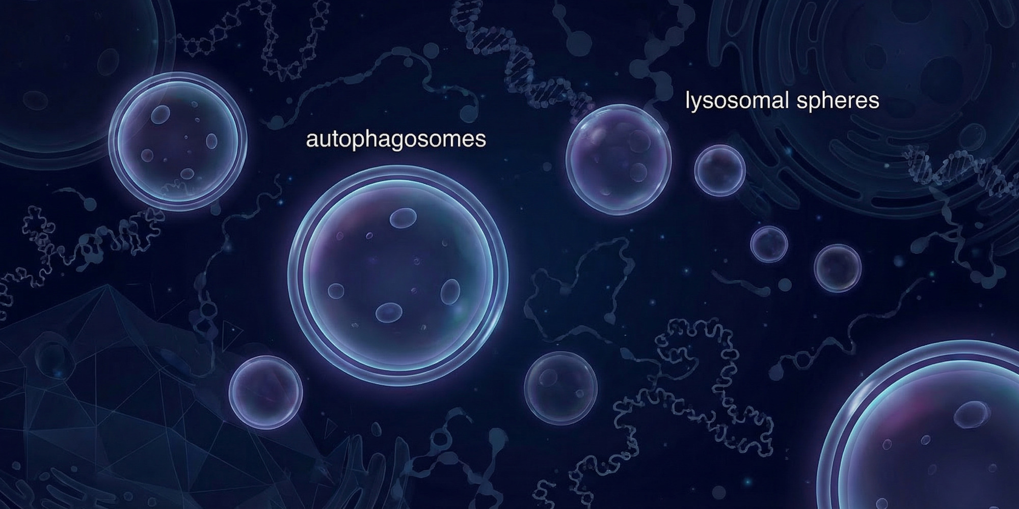 Abstract artistic rendering of cellular structures and molecular biology, clean blue and purple tones, no text